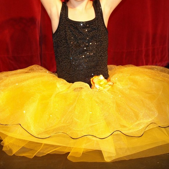 Curtain Call Dance Outfit Yellow Tulle Black Child Medium